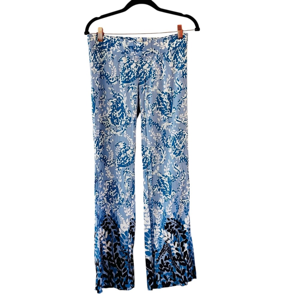Lilly Pulitzer Bal Harbour Pull On Pants Womens S Blue Floral Resort Beach